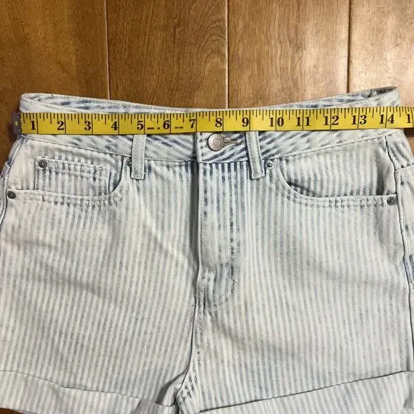 BDG Urban Outfitters Blue Stripe High Waisted Denim Shorts 28 Preppy Coastal - Picture 3 of 9